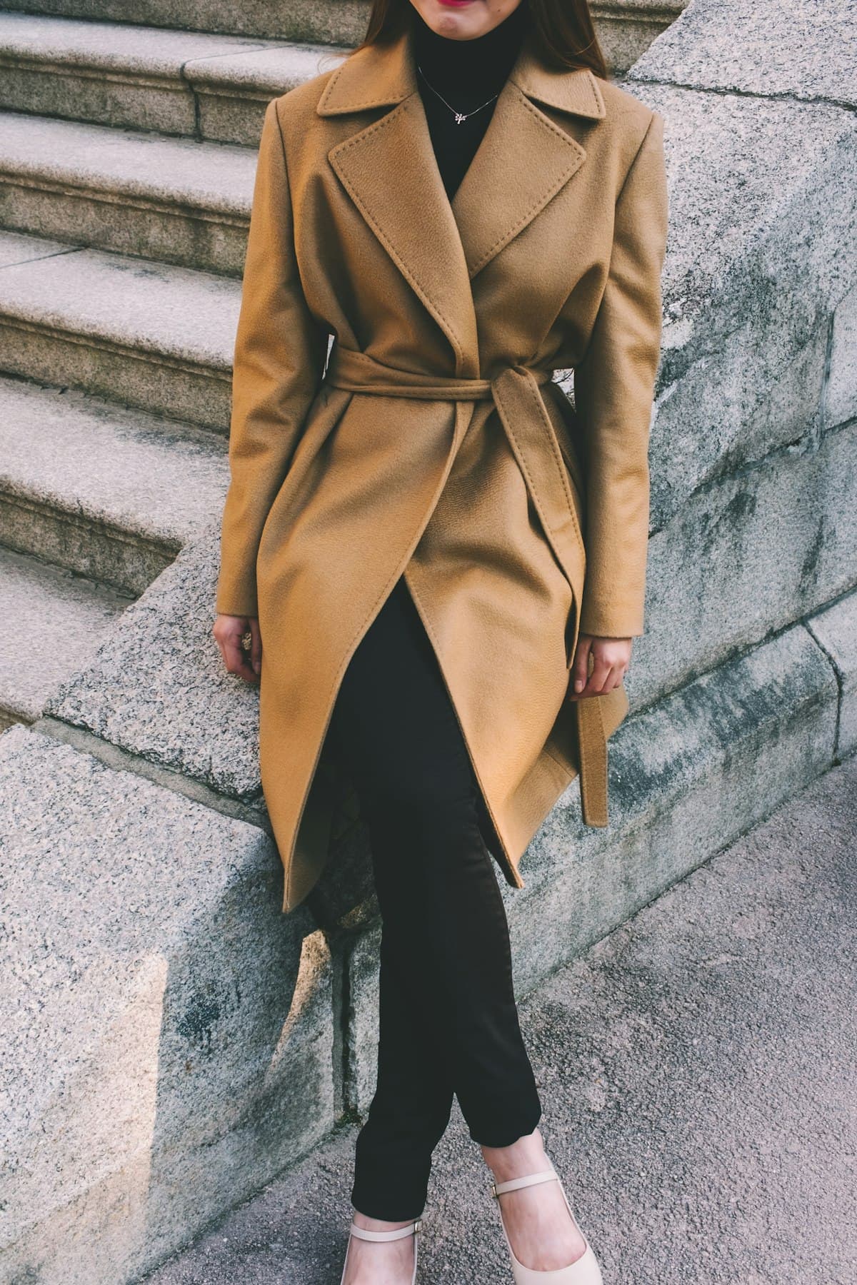 Meridian Coat worn open over a knit